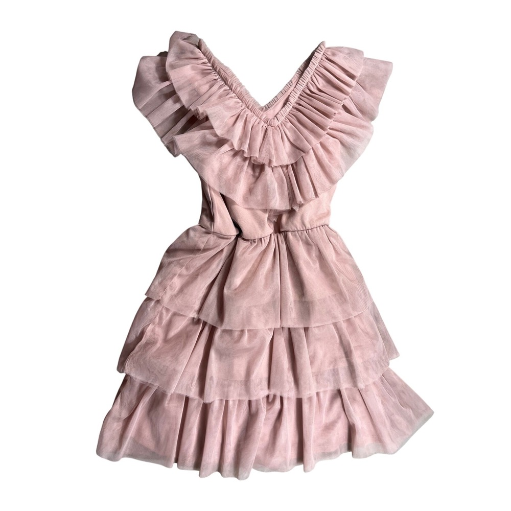 GB Girls Pink Tiered Tulle Dress Girls Large Ruffle Party Dress